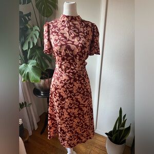 Ann Taylor Burgundy and Gold Long Sleeve Dress